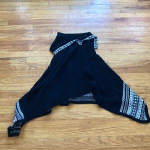 White House Black Market Black Knit Poncho with Patterned Trim